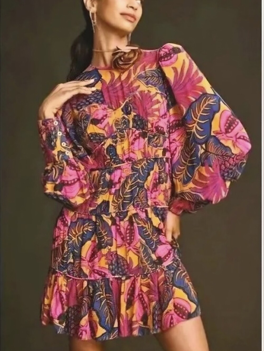 FARM Rio NWT Yellow Fruit Dream Long Sleeve Mini Dress XS